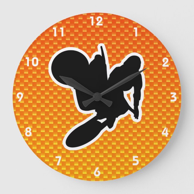 Yellow Orange Motocross Whip Large Clock (Front)