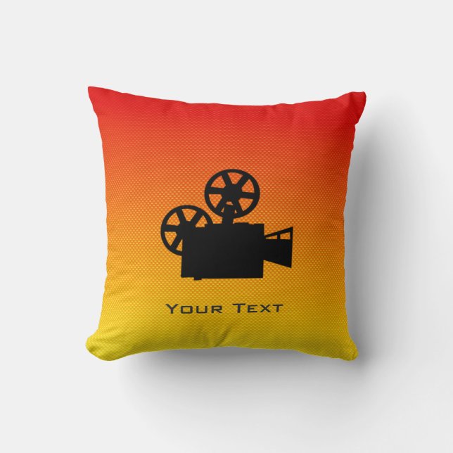 Yellow Orange Movie Camera Throw Pillow (Front)