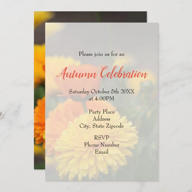 Yellow Orange Mums Invitation (Front/Back)