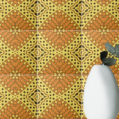 Yellow  Orange Ochre Mosaic Geometric Pattern Ceramic Tile