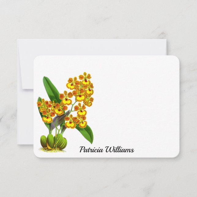 Yellow Orange Orchid Flower Personalized Note Card (Front)