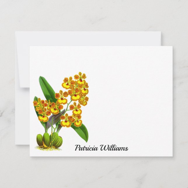 Yellow Orange Orchid Flower Personalized Note Card (Front)