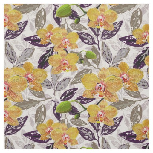 Yellow orange orchids. fabric