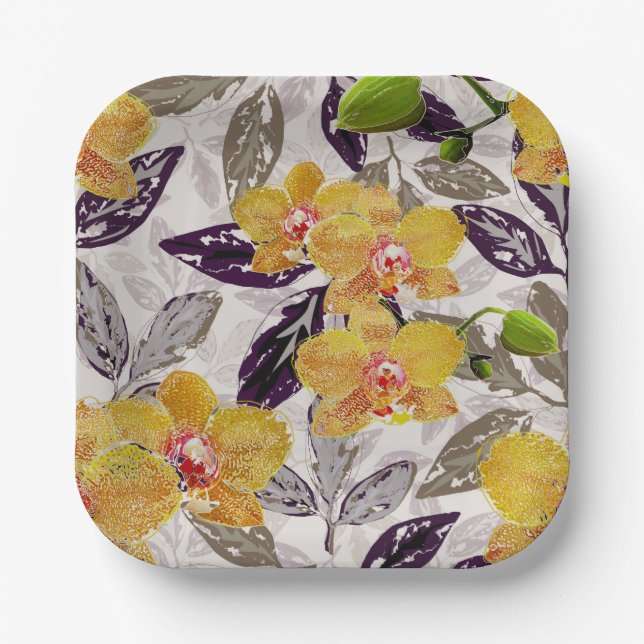 Yellow orange orchids.  paper plates (Front)