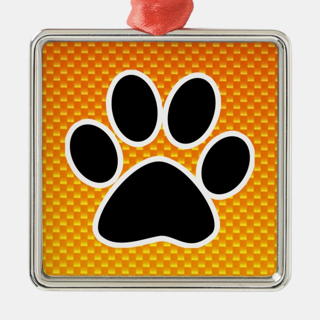 Yellow Orange Paw Print Metal Ornament (Front)