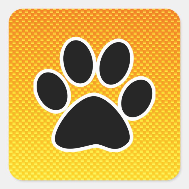 Yellow Orange Paw Print Square Sticker (Front)