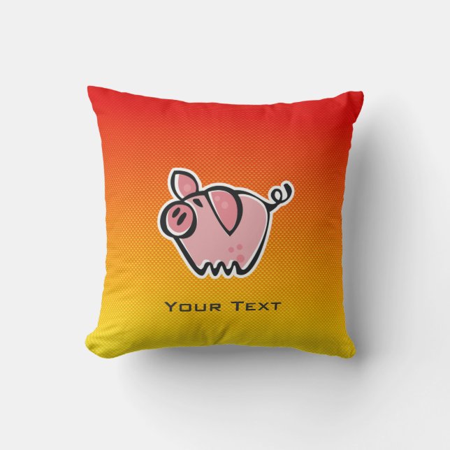 Yellow Orange Pig Throw Pillow (Front)