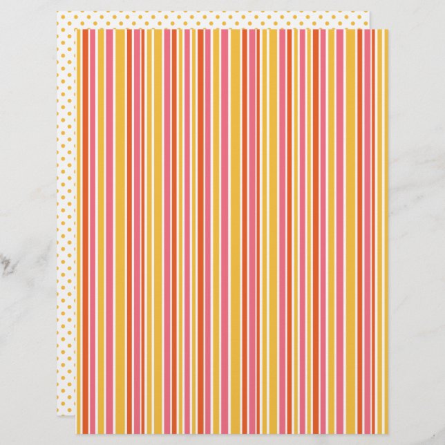 Yellow, Orange Pink Striped & Polka Dots Scrapbook (Front/Back)