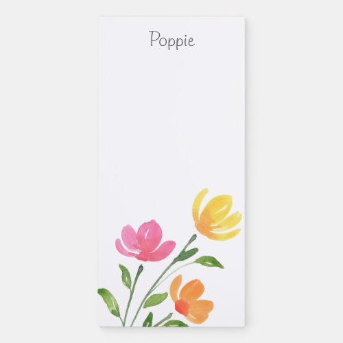 Yellow Orange Pink Watercolor Floral Stems Magnetic Notepad