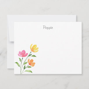 Yellow, Orange, Pink Watercolor Floral Stems Note Card
