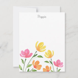 Yellow, Orange, Pink Watercolor Floral Stems Note Card
