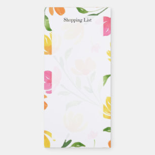 Yellow Orange Pink Watercolor Floral Stems Pattern Magnetic Notepad