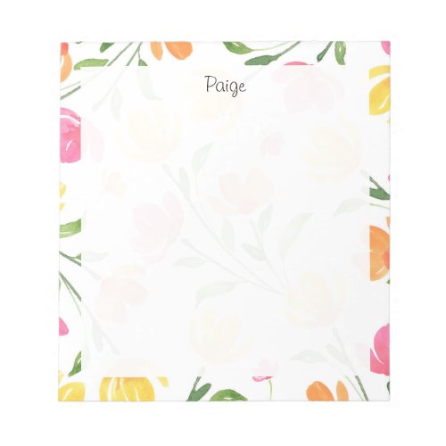 Yellow Orange Pink Watercolor Floral Stems Pattern Notepad