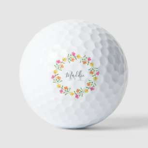 Yellow, Orange, Pink Watercolor Floral Wreath   Golf Balls