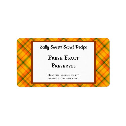 Yellow Orange Plaid Custom Baking Label