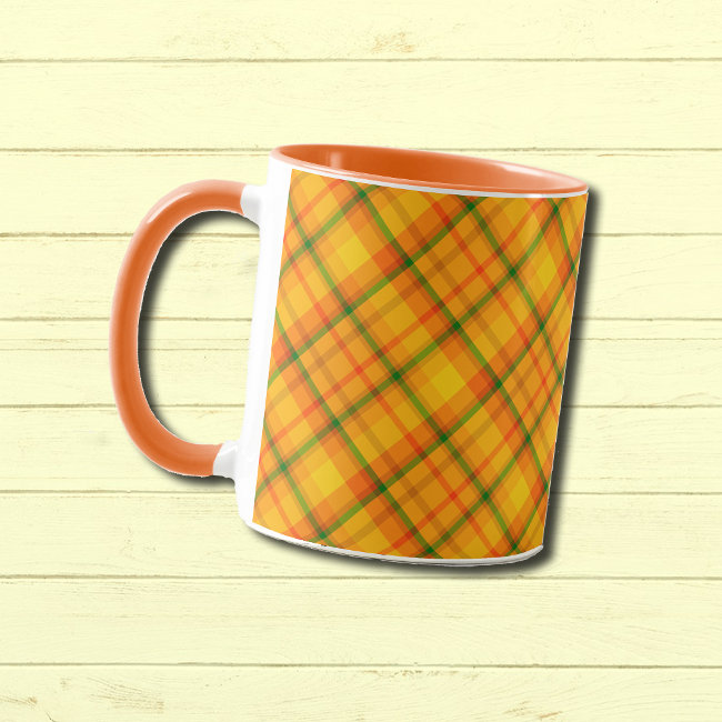 Yellow Orange Plaid Pattern Mug