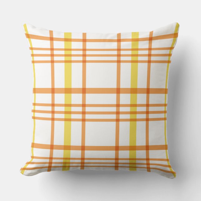 Yellow Orange Plaid Throw Pillow (Front)
