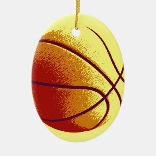 Yellow Orange Pop Art Basketball Ceramic Ornament