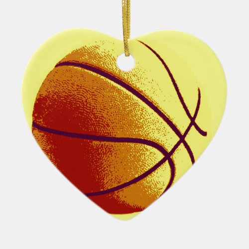 Yellow Orange Pop Art Basketball Ceramic Ornament