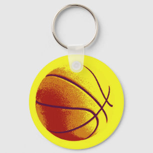 Yellow Orange Pop Art Basketball Keychain