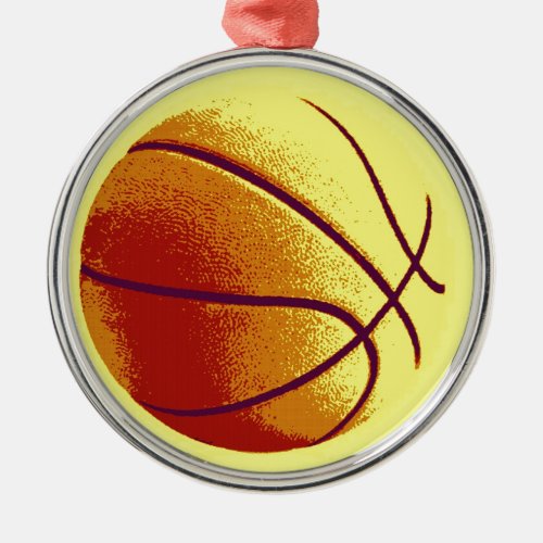 Yellow Orange Pop Art Basketball Metal Ornament