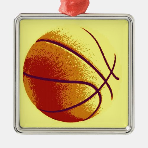 Yellow Orange Pop Art Basketball Metal Ornament