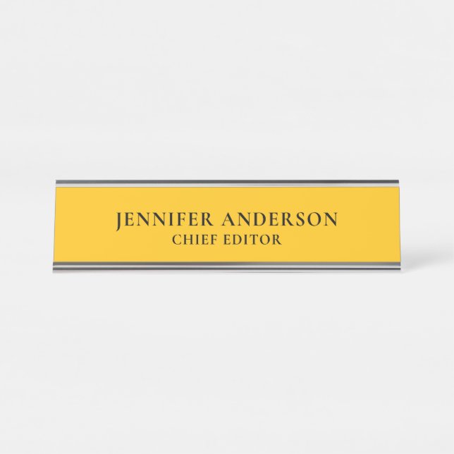 Yellow Orange Professional Modern Plain Minimalist Desk Name Plate (Front)