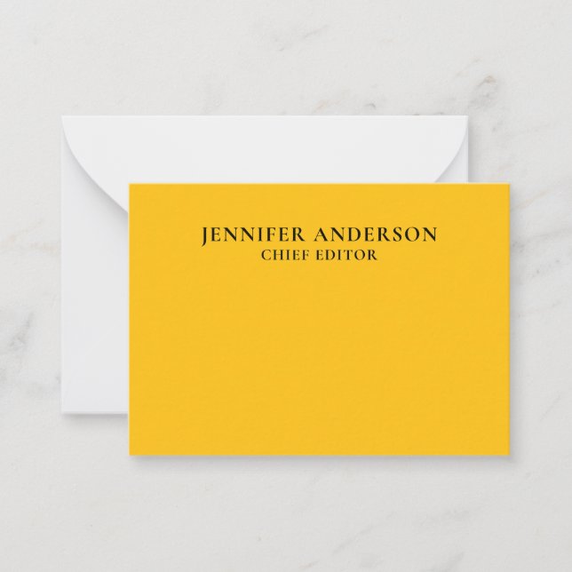Yellow Orange Professional Modern Plain Minimalist Note Card (Front)