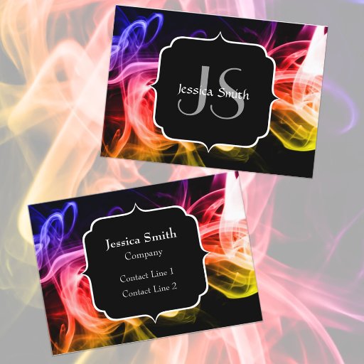 Customizable Beautiful Colourful Abstract Smoke with Monogram Business Card Template