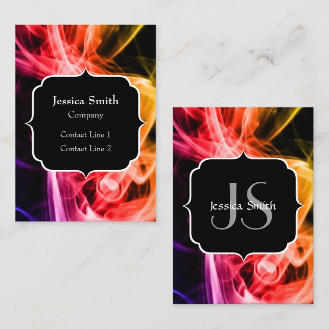 Yellow Orange Purple Abstract Smoke Monogram Business Card (Front/Back)