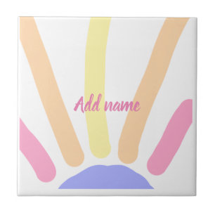 Yellow orange rainbow retro add name text pink ceramic tile