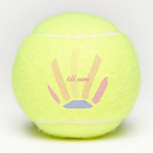 Yellow orange rainbow retro add name text pink tennis balls