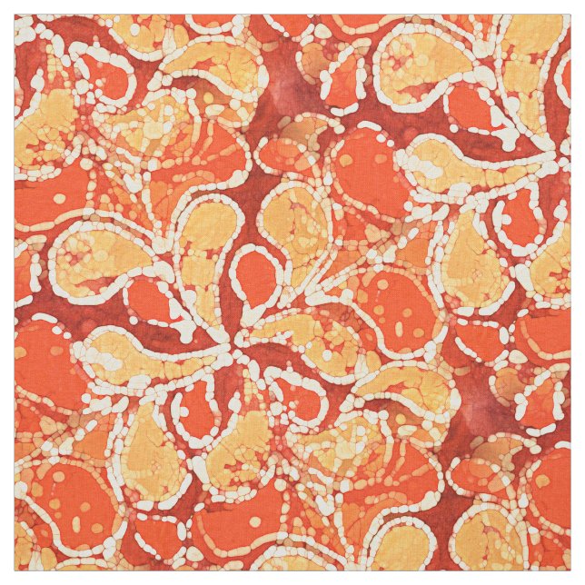 Yellow Orange Red Bali Batik Style Paisley Pattern Fabric (Swatch)