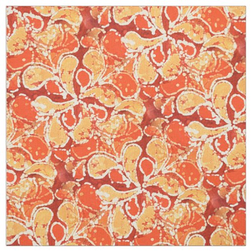 Yellow Orange Red Bali Batik Style Paisley Pattern Fabric