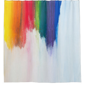 Yellow, orange, red, green, and blue abstract pain shower curtain