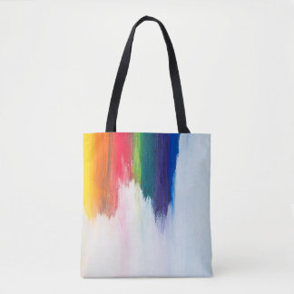 Yellow, orange, red, green, and blue abstract pain tote bag
