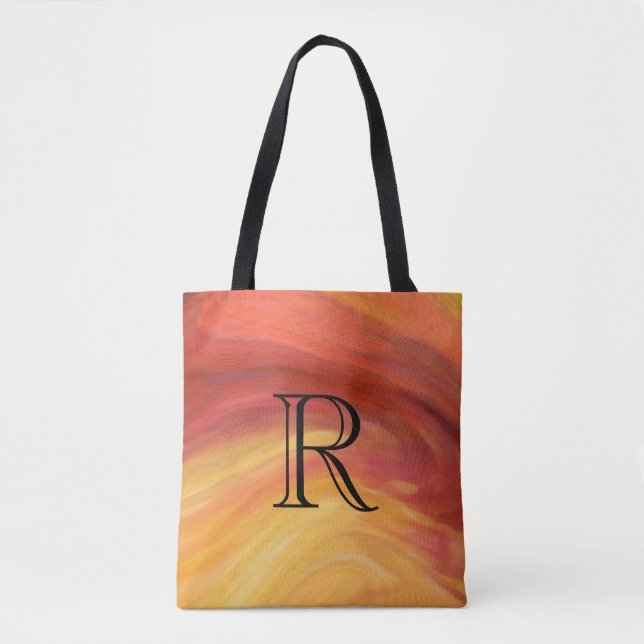 Yellow Orange Red Paint Strokes with Monogram Tote Bag (Front)