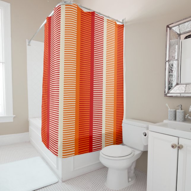 Yellow Orange Red Striped Pattern Shower Curtain (In Situ)