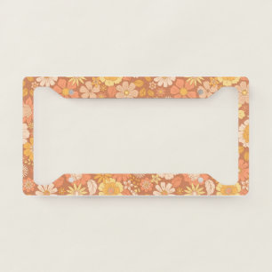 Yellow Orange Retro Flowers Cute License License Plate Frame