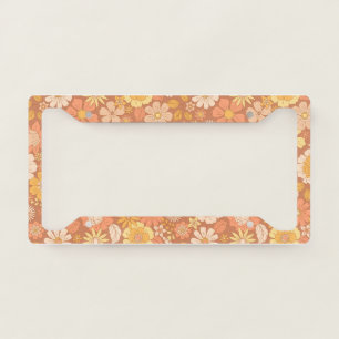 Yellow Orange Retro Flowers Cute License Plate Frame