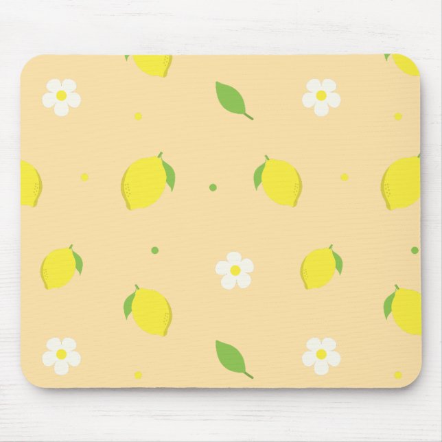 Yellow Orange Seamless Pattern with White Flowers  Mouse Pad (Front)