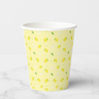 Yellow Orange Seamless Pattern with White Flowers Paper Cups