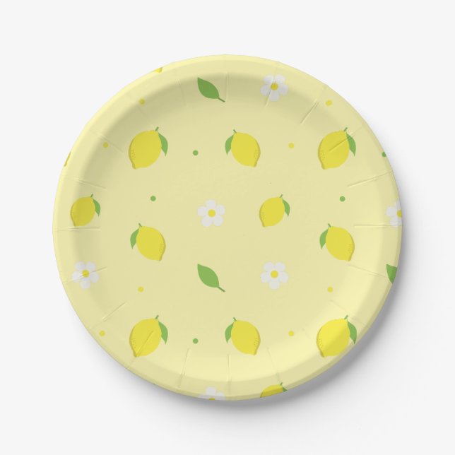 Yellow Orange Seamless Pattern with White Flowers  Paper Plates (Front)