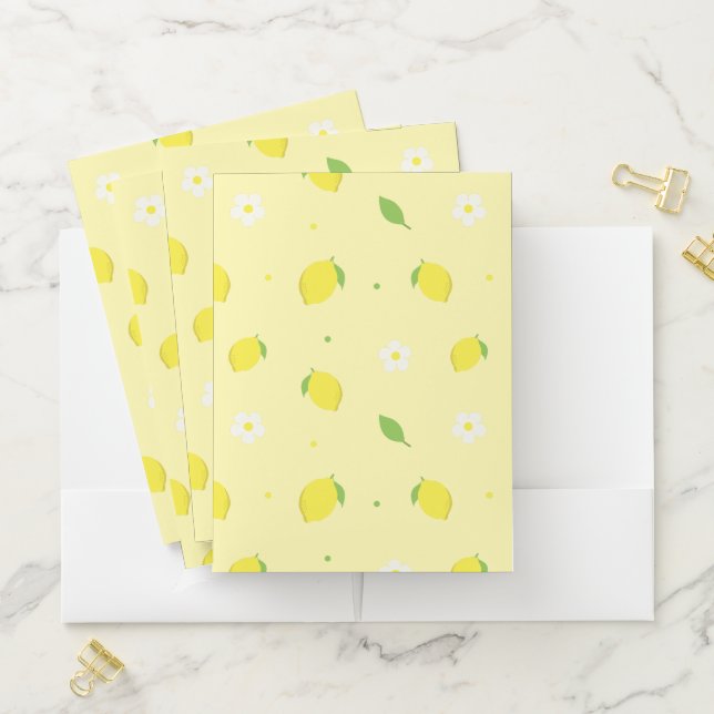 Yellow Orange Seamless Pattern with White Flowers  Pocket Folder (In Situ)