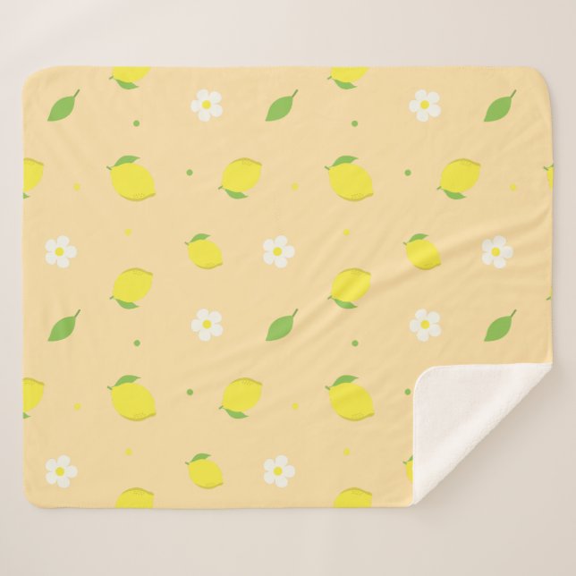 Yellow Orange Seamless Pattern with White Flowers  Sherpa Blanket (Front (Horizontal))