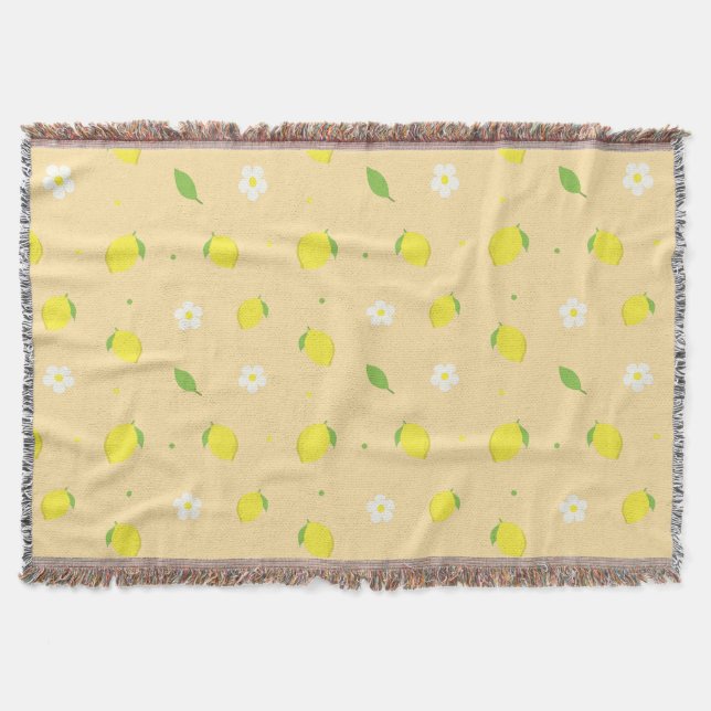 Yellow Orange Seamless Pattern with White Flowers  Throw Blanket (Front)