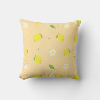 Yellow Orange Seamless Pattern with White Flowers Throw Pillow