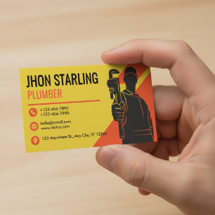 Yellow Orange Silhoutte Plumbing Services Business Card