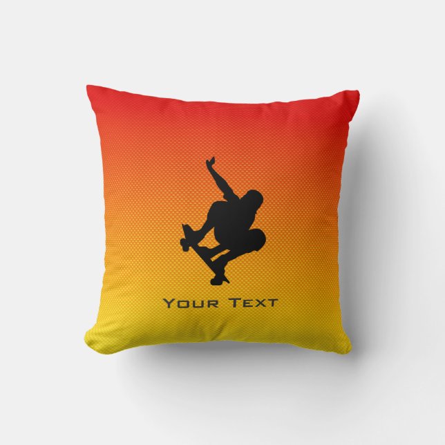 Yellow Orange Skateboarding Throw Pillow (Front)
