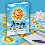 Yellow Orange Smiling Sun Daughter In Law Birthday Card<br><div class="desc">Make your Daughter-in-Law feel special on her birthday by sending her this cheerful smiling decorative Yellow and orange sun floating in the blue sky with clouds. Inside text says "The sun started shining just a little brighter on the day you were born."</div>